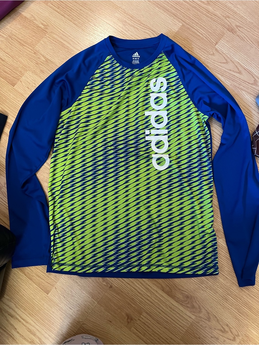 adidas Men’s Long-Sleeve Rash Guard - Blue & Neon Green